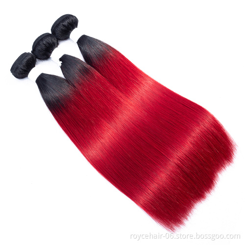 Royce Unprocessed Virgin Human hair bundles with Closure  Ombre Color hair bundles 1B Red